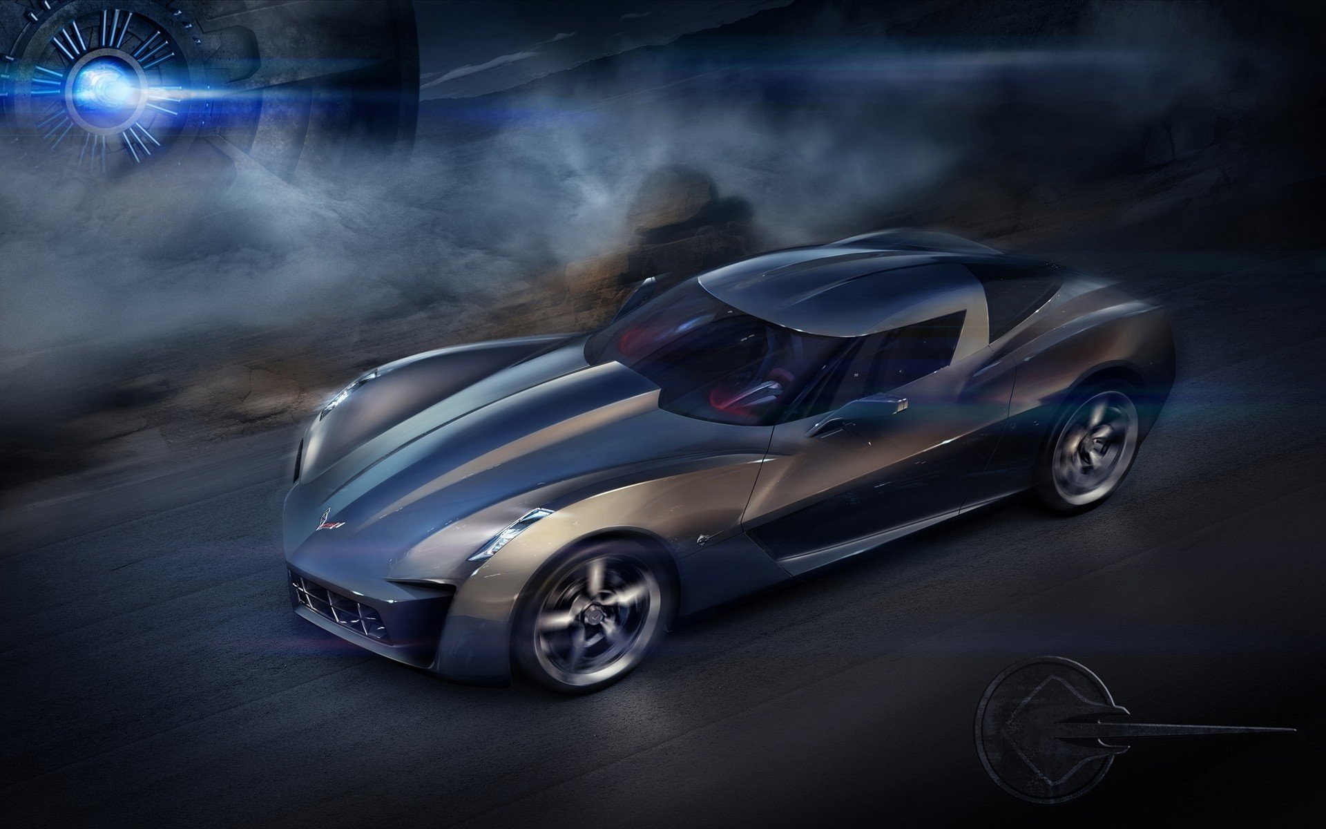 corvette stingray concept agresywna sylwetka prędkość samochody sportowe transport auto pojazdy silnikowe srebro reflektory ruch