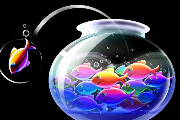 Fantazyjne tło z kolorowymi osobnikami w akwarium z rybami