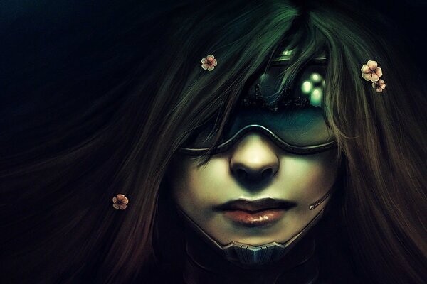 Cyberpunk. dziewczyna w okularach z długimi włosami