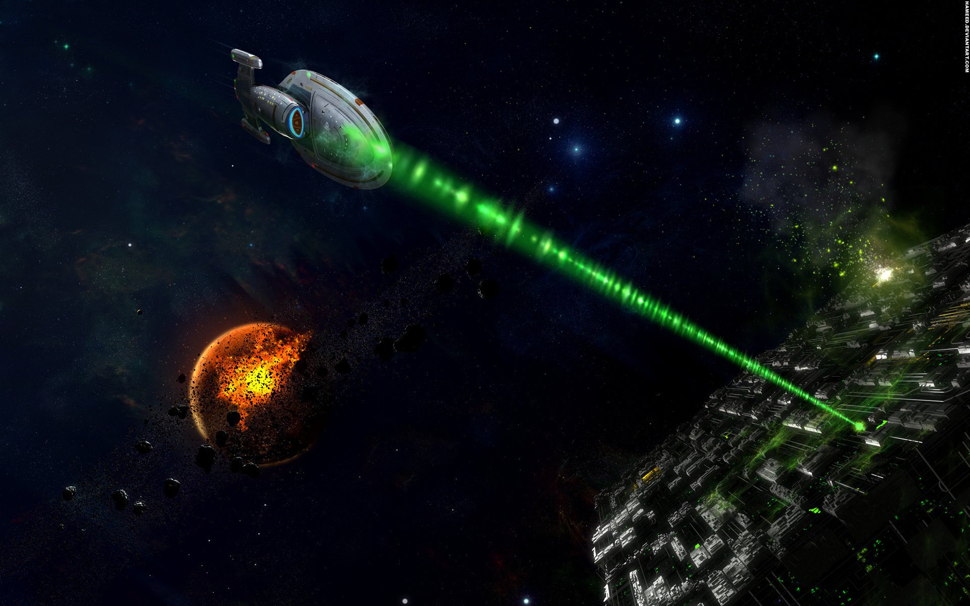 voyager borg borg star trek star trek voyager kostka atak wiązka asteroidy gwiazdy kosmos wszechświat przestrzeń kosmiczna laser