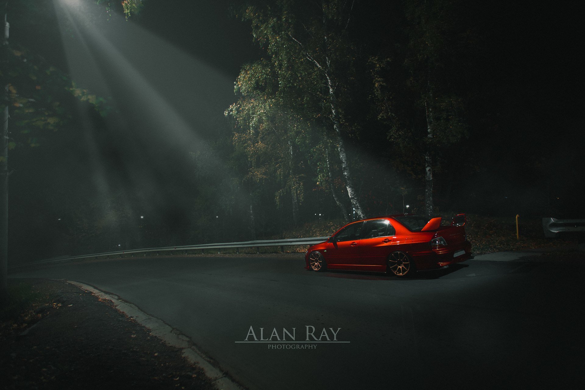 mitsubishi zawód evolution evo tuning moc jdm japonia czerwone turbo światło las noc północ