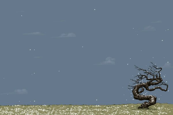 Minimalistyczny rysunek wektorowy zakrzywionego drzewa