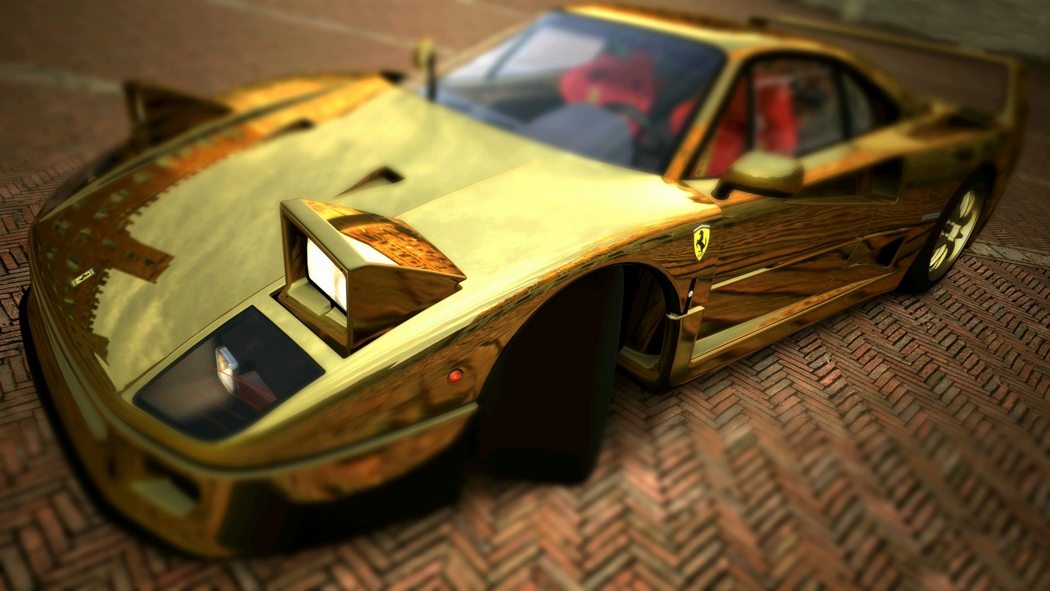 ferrari f40 złoto f 40 złoty supersamochód grafika reflektory