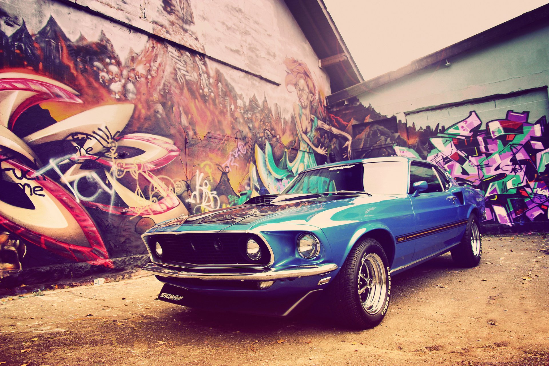 ford mustang 1969 klasyczny muscle car v8 w domu grafiti