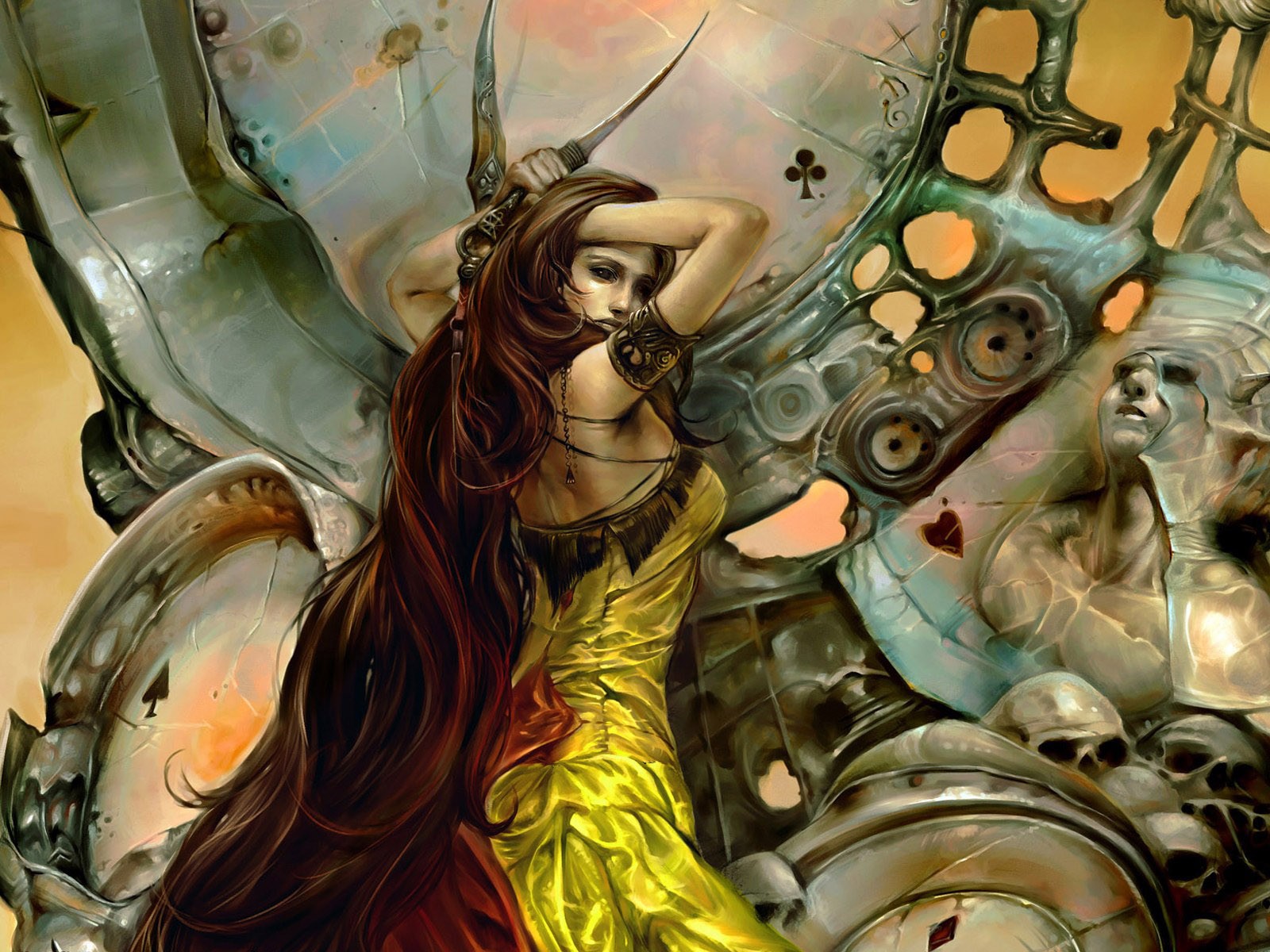 łotrzyk czaszki dziewczyna karty noże