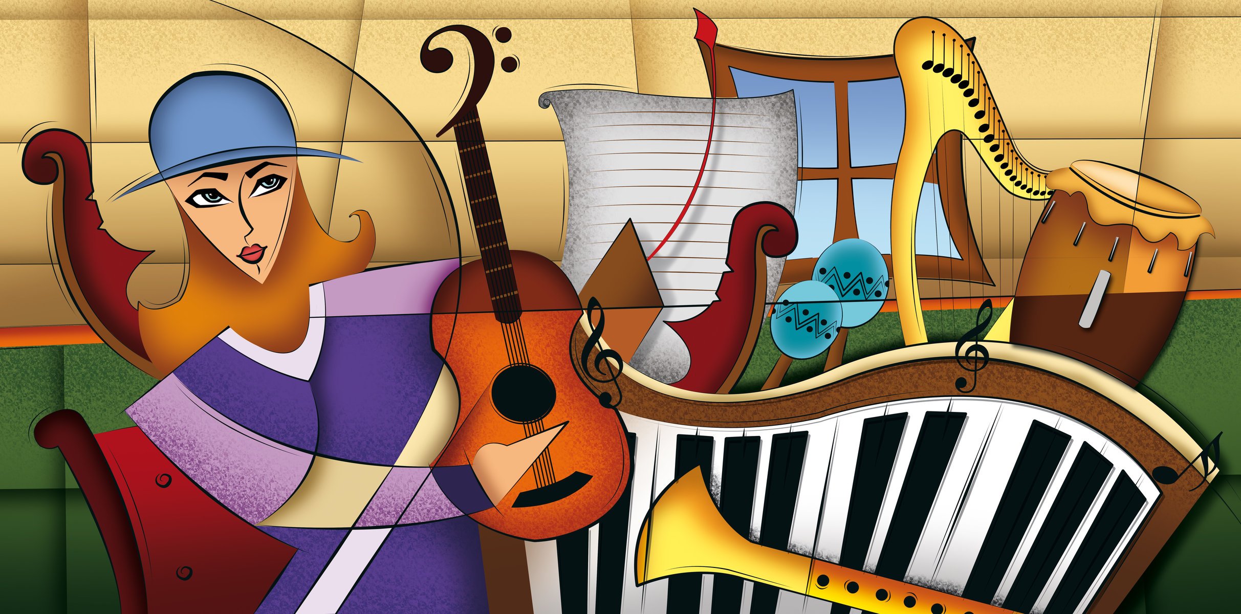 muzyka instrumenty kolor kompozycja