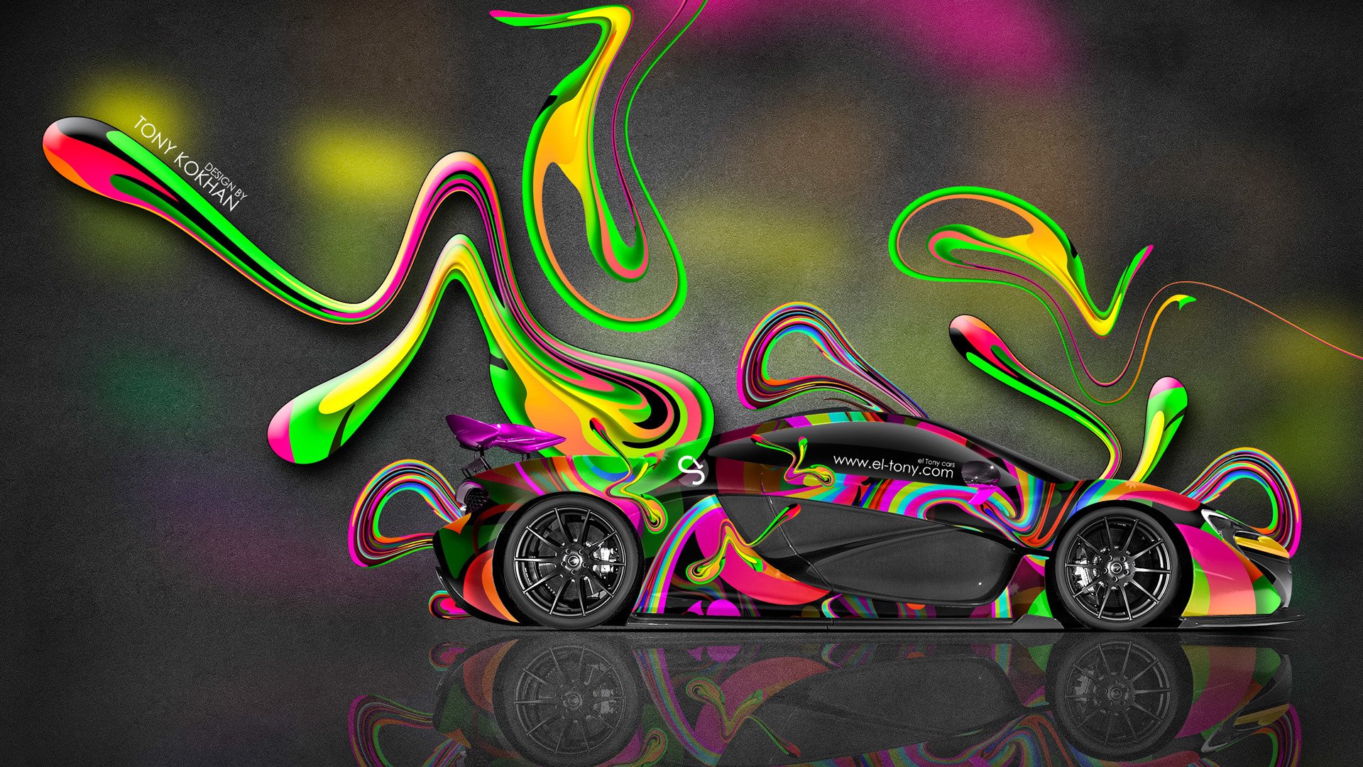 tony cohan mclaren p1 strona multicolors streszczenie airbrush tapeta el tony samochody photoshop styl mclaren p1 jasny abstrakcyjny plastik widok z boku wielokolorowy samochód 2014