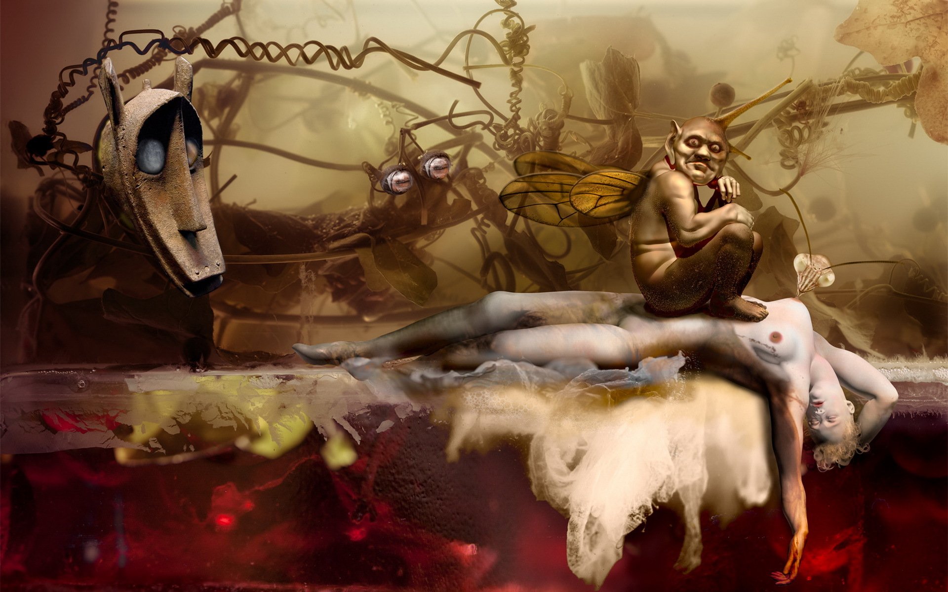 manipulacja maska potwór skrzydła liście