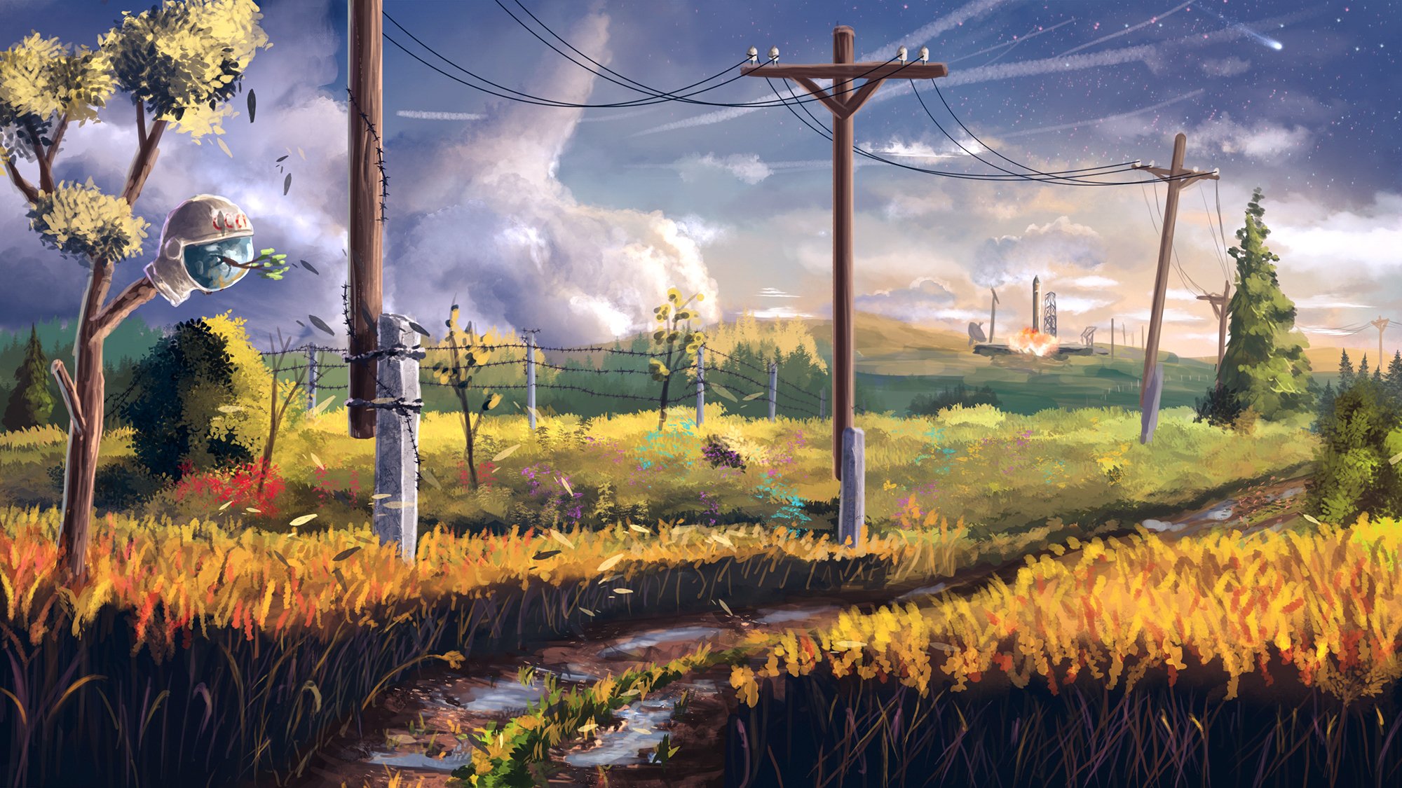 droga słup pole sztuka