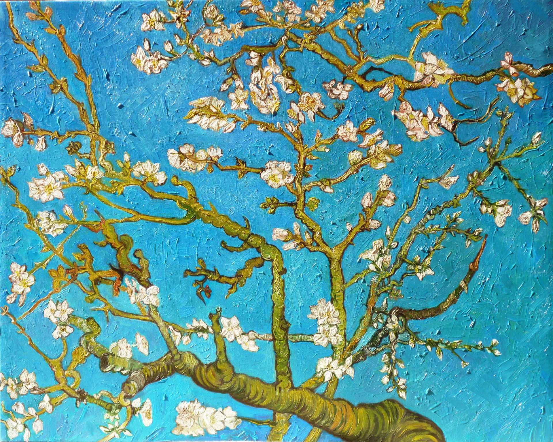 almond tree vincent van gogh sztuka niebieski obraz gałęzie drzewo migdałowe malarstwo