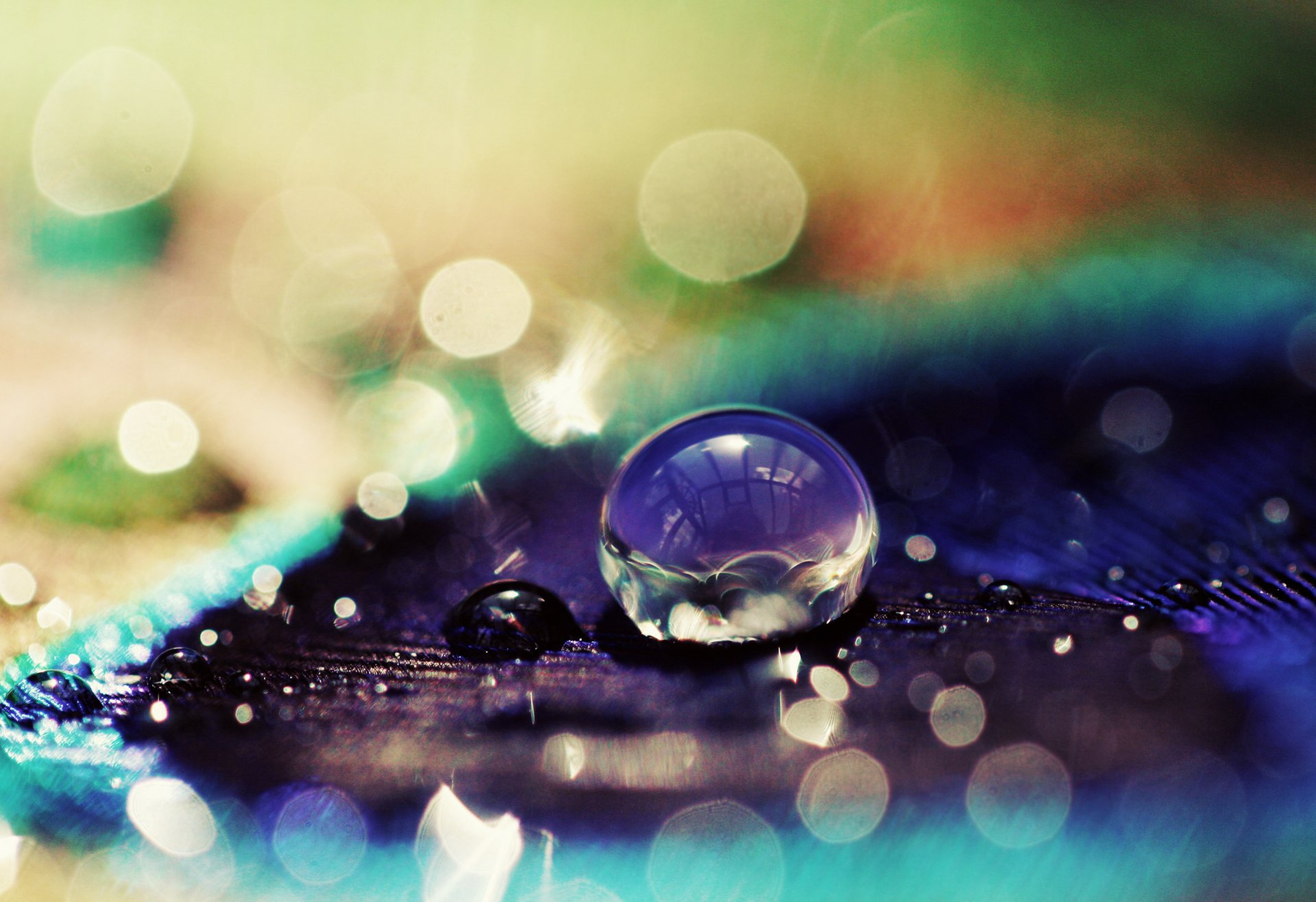 makro kropla krople cekiny bokeh fioletowy cyjan tło tapeta panoramiczny pełny ekran panoramiczny panoramiczny