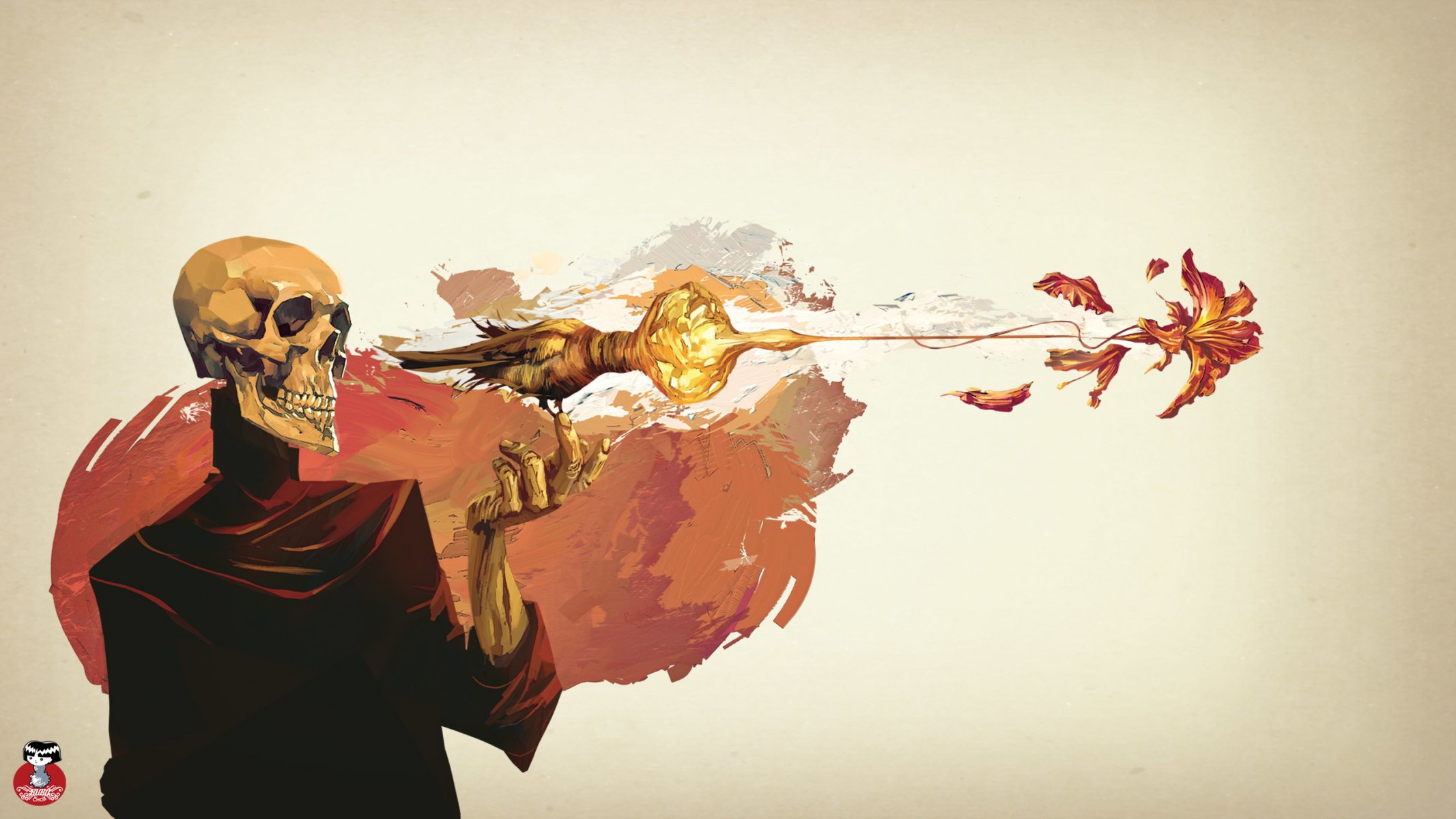 czaszka ptak kwiat sztuka rysunek