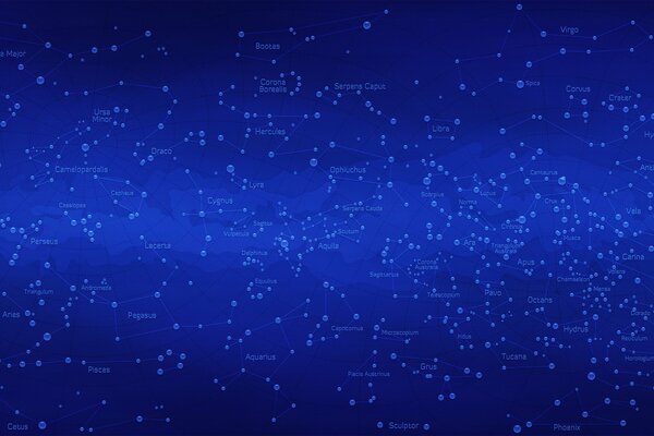 Mapa konstelacji na ciemnoniebieskim tle