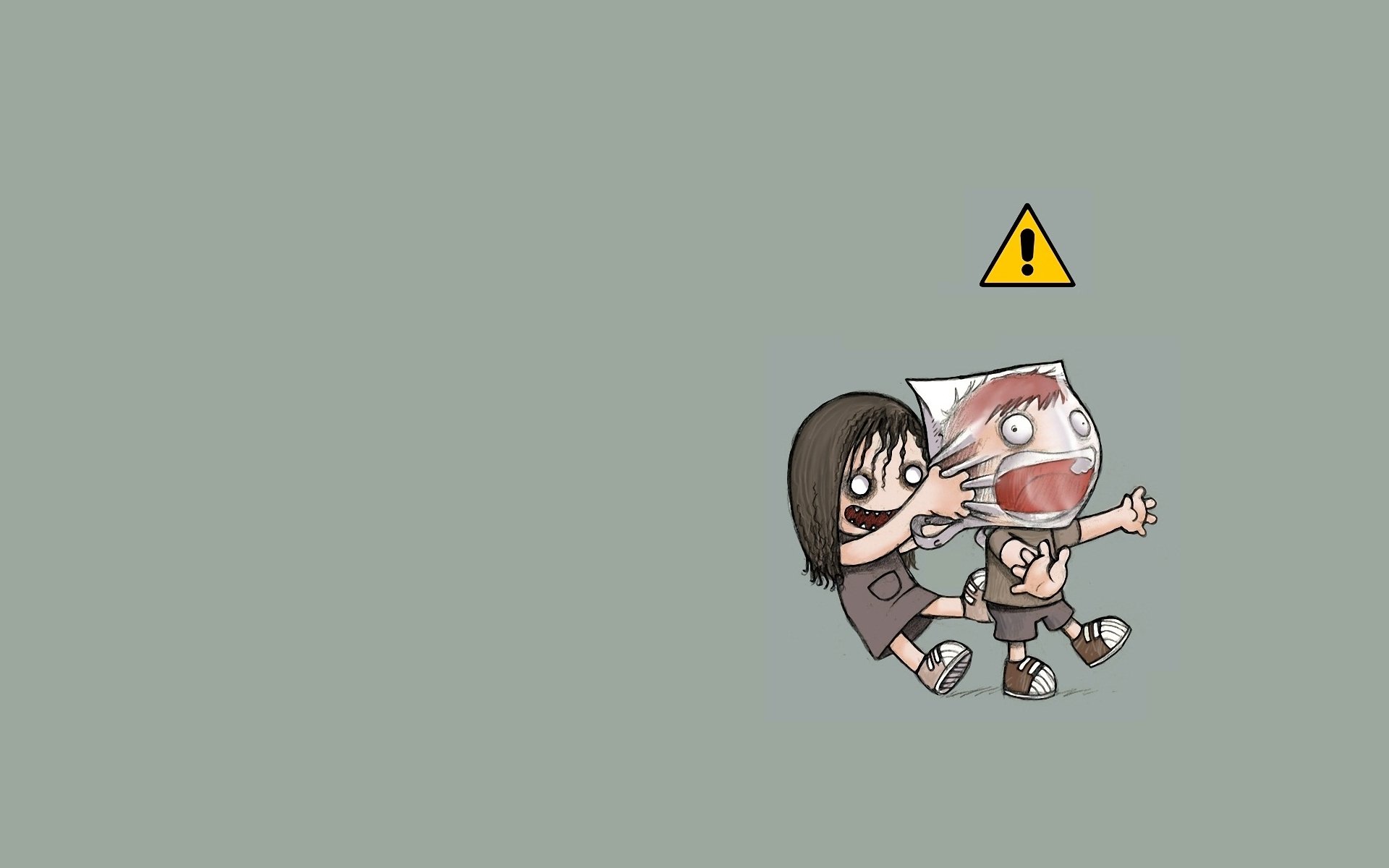 rysunek dziewczyna chłopak paczka uduszenie znak czarny humor zło