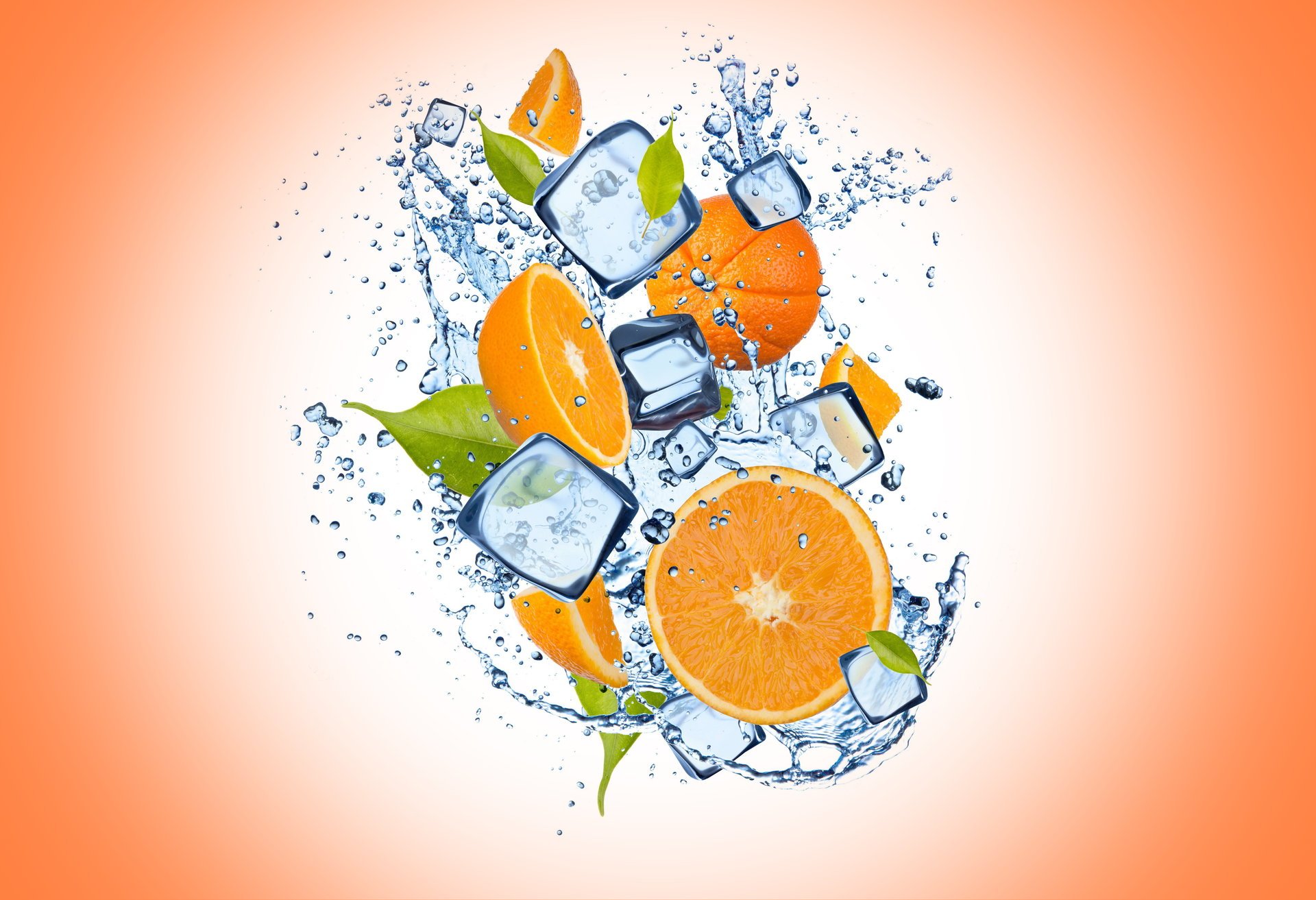 pomarańczowe tło pomarańczowy plasterki lód woda krople pomarańczowy