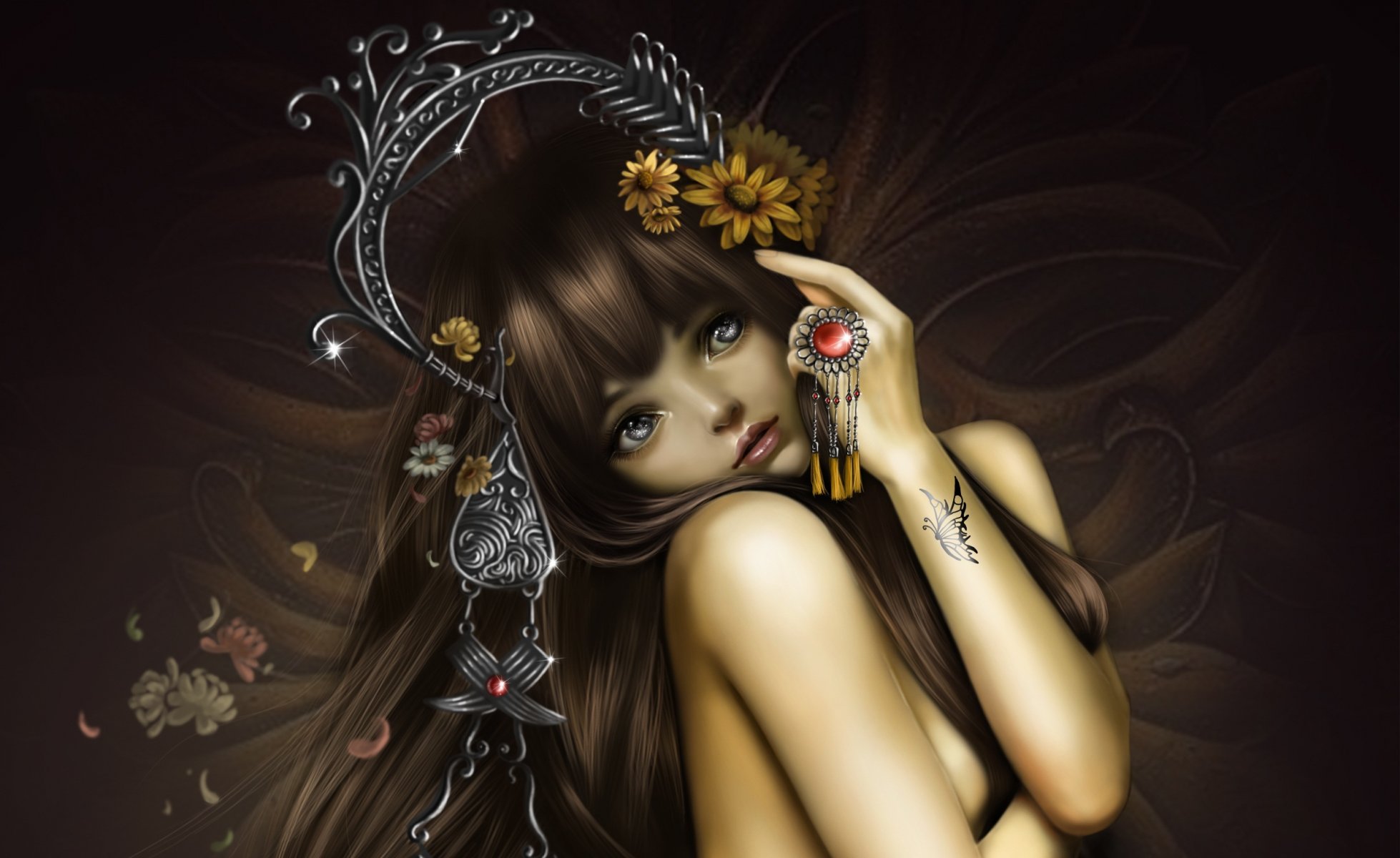 art nana dziewczyna biżuteria kwiaty tatuaż motyl