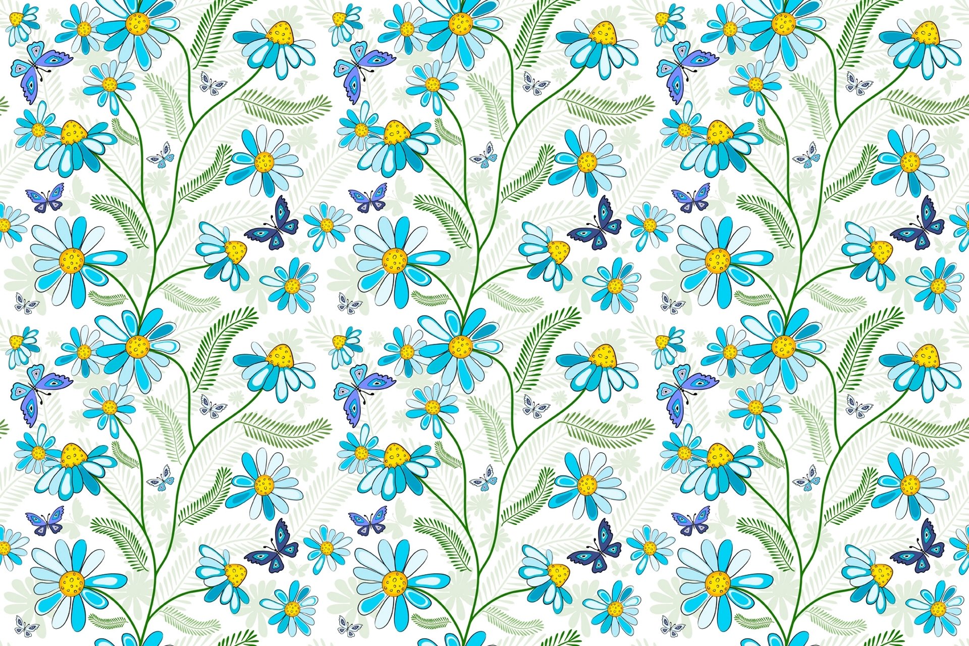 niebieski wzór kwiaty motyle