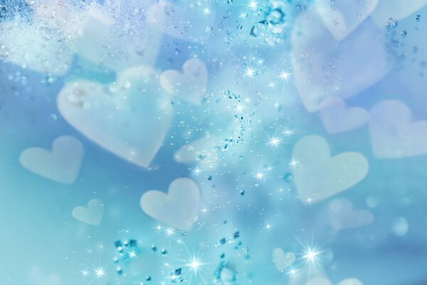 Niebieskie tło z cekinami i sercami
