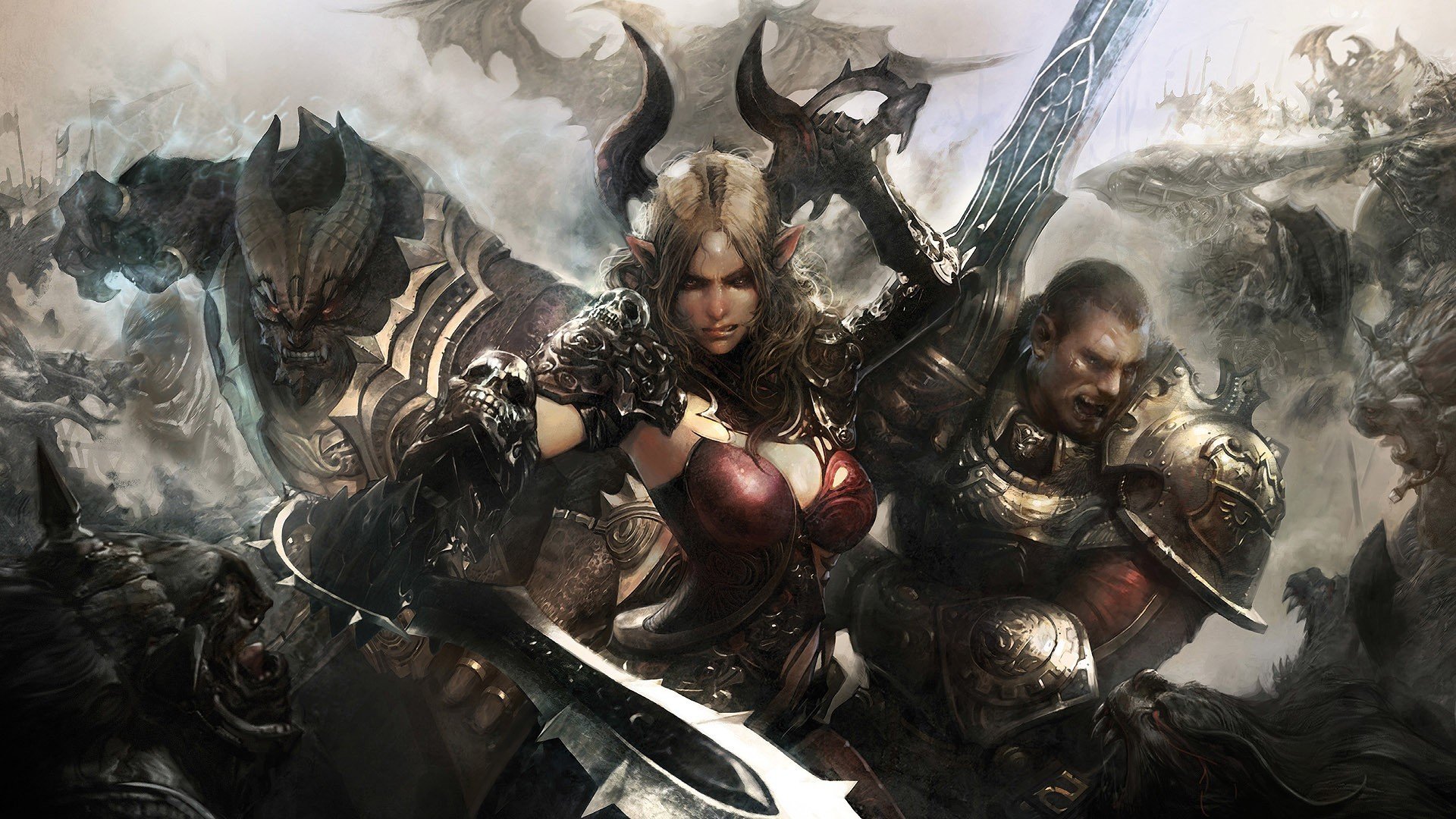 dziewczyna wojownik potwory miecz broń