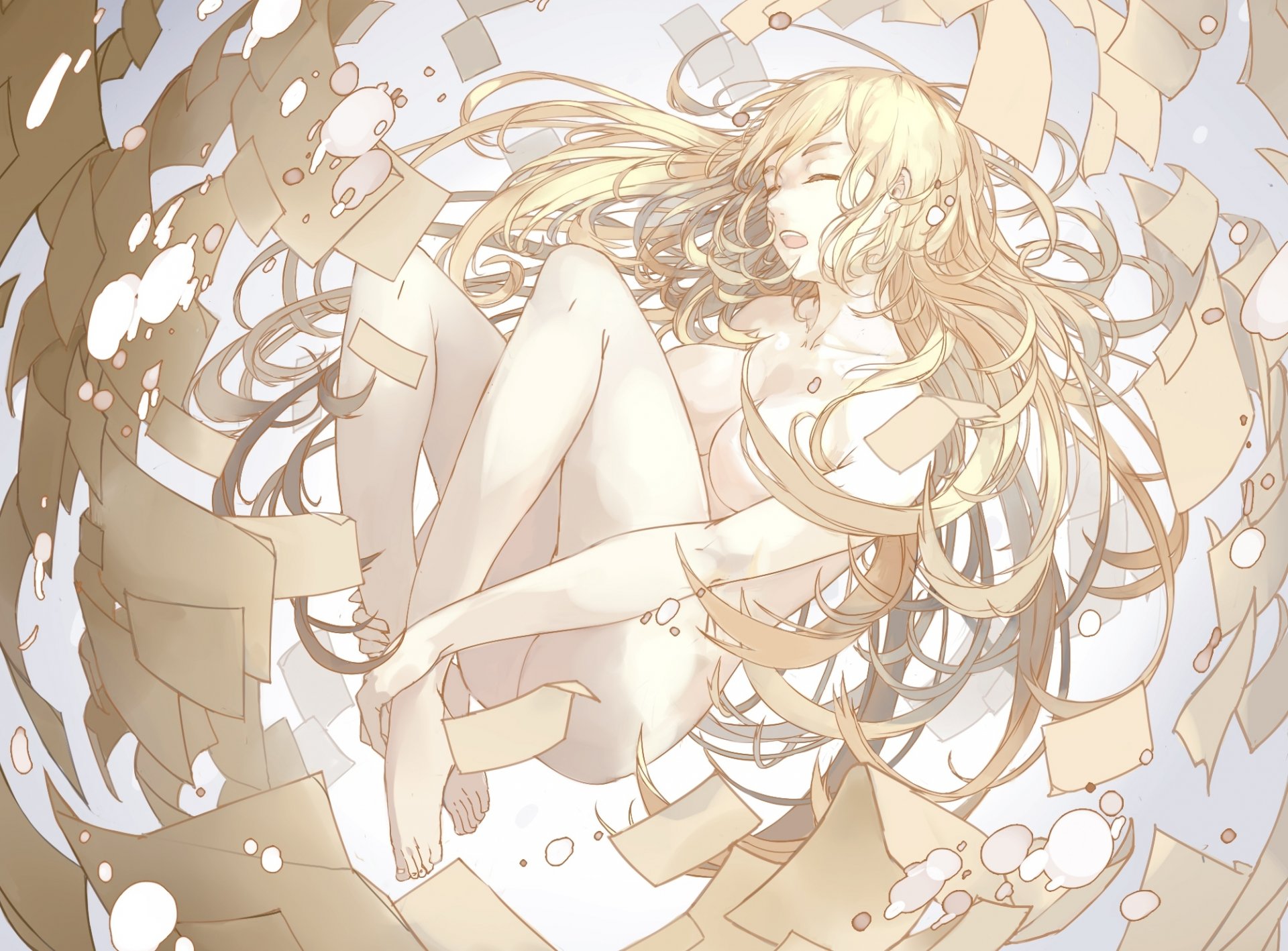 art dziewięć dziewczyna naga anime papierki piersi