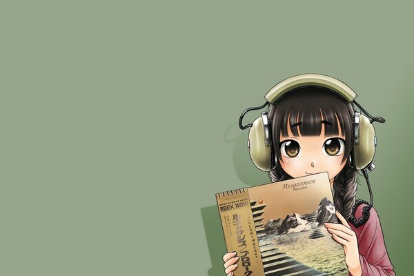 Dziewczyna z płytą i słuchawkami anime