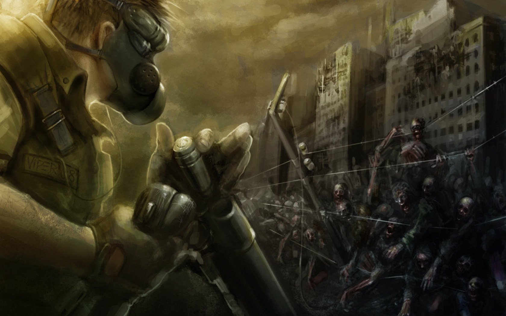 żołnierz przycinanie maska gazowa kamizelka kuloodporna zombie drut kolczasty