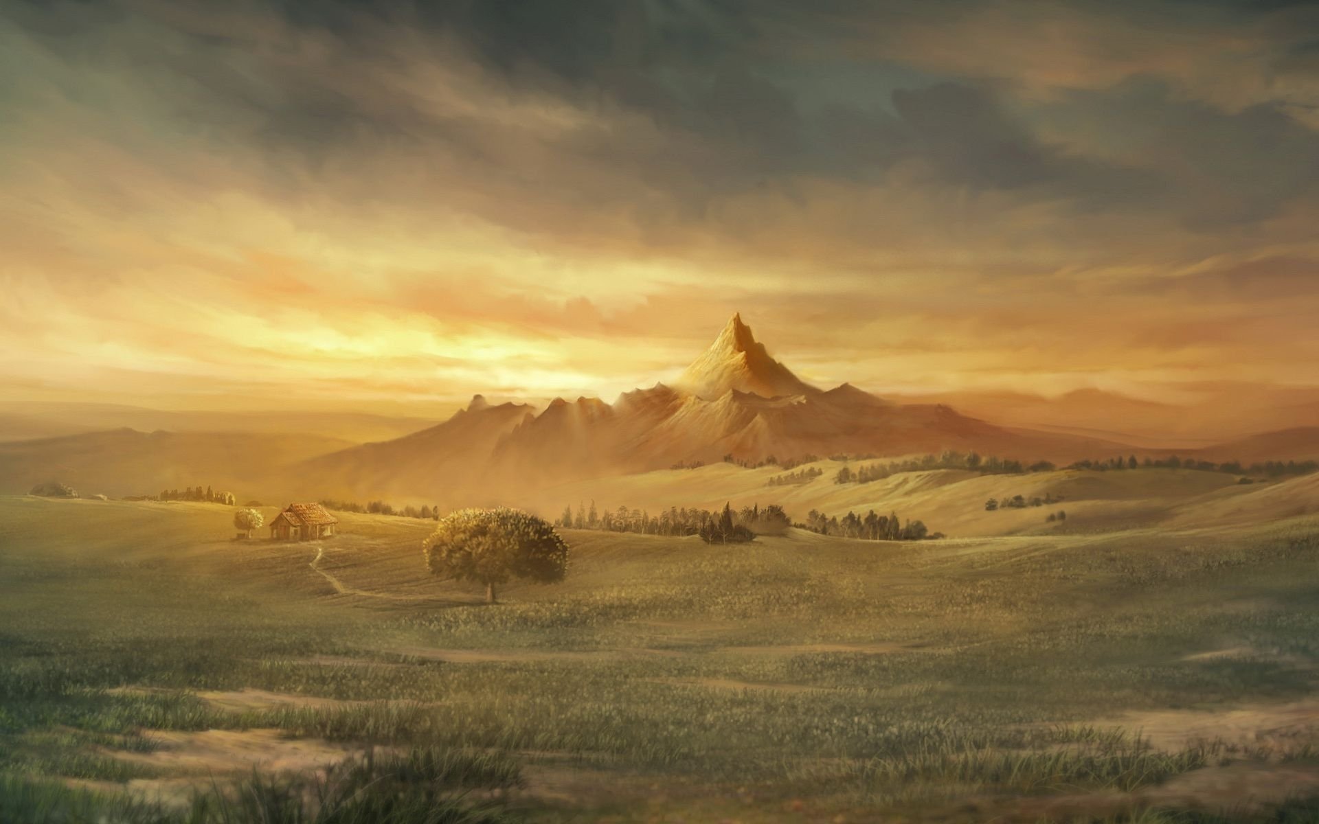 dom góra pole niebo