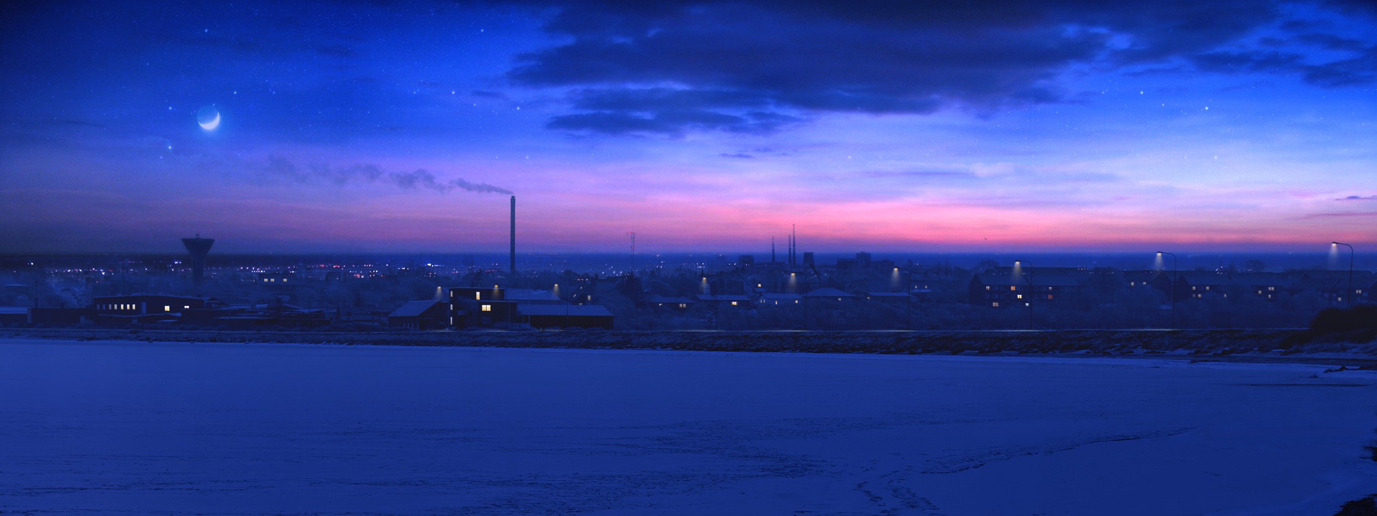 zachód słońca miasto zima