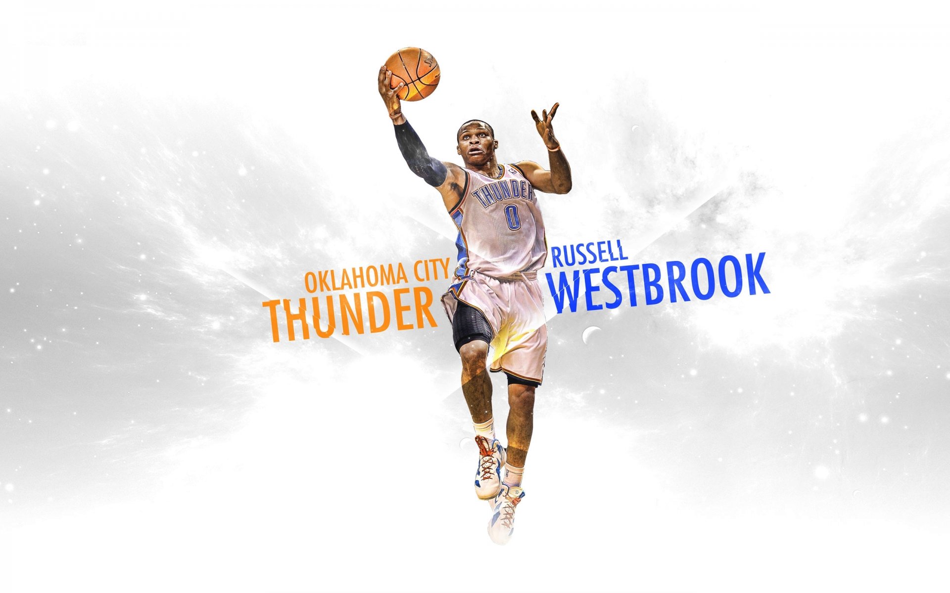 westbrook thunder nba oklahoma city koszykówka oklahoma rysunek mundur biały tło slam dunk unosić się