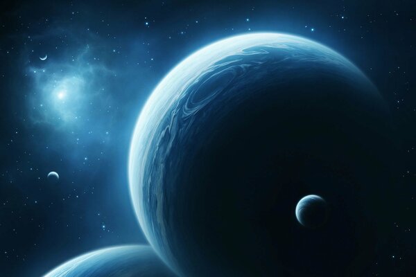 Komiksowy krajobraz planet na tle mgławicy