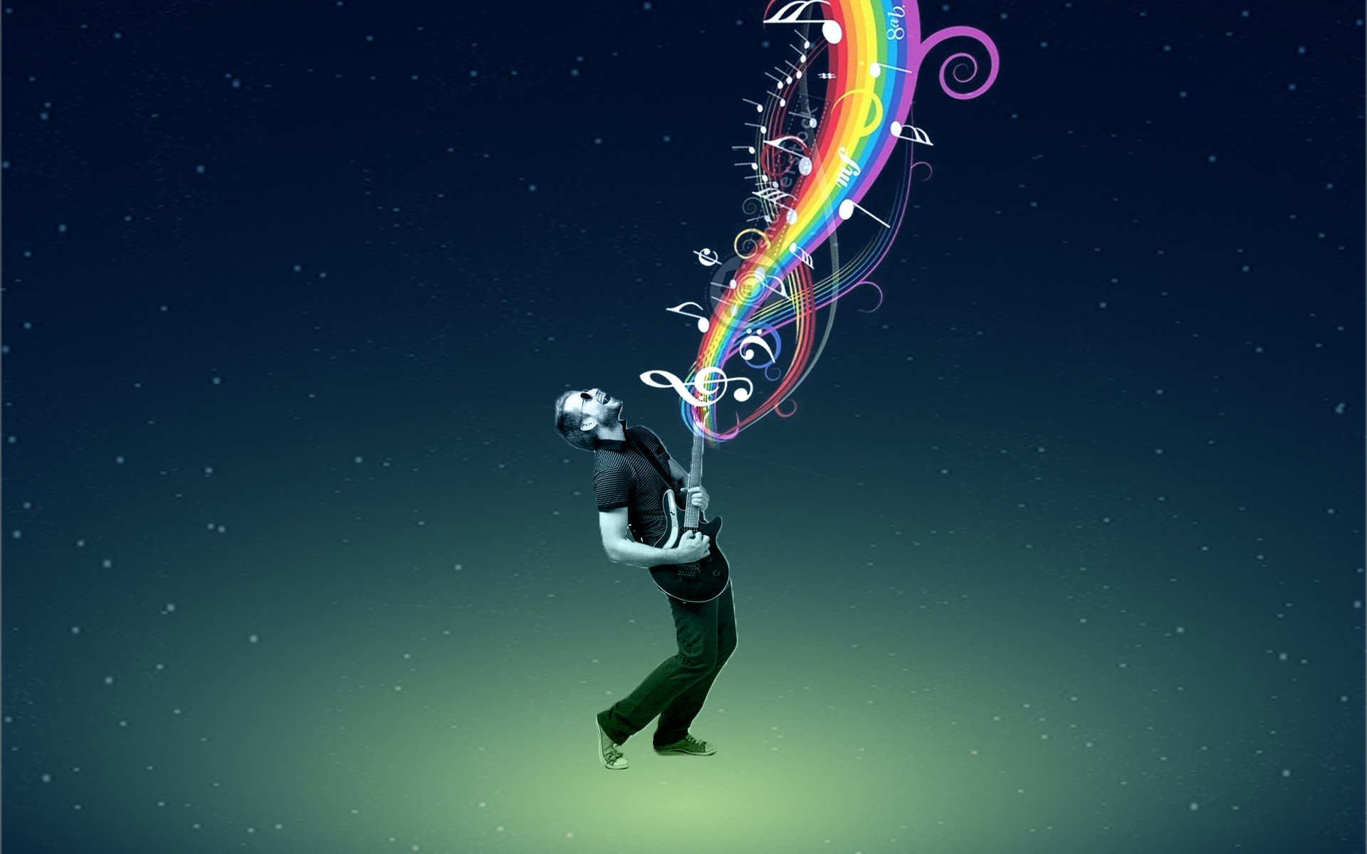mężczyzna tęcza nuty gitara