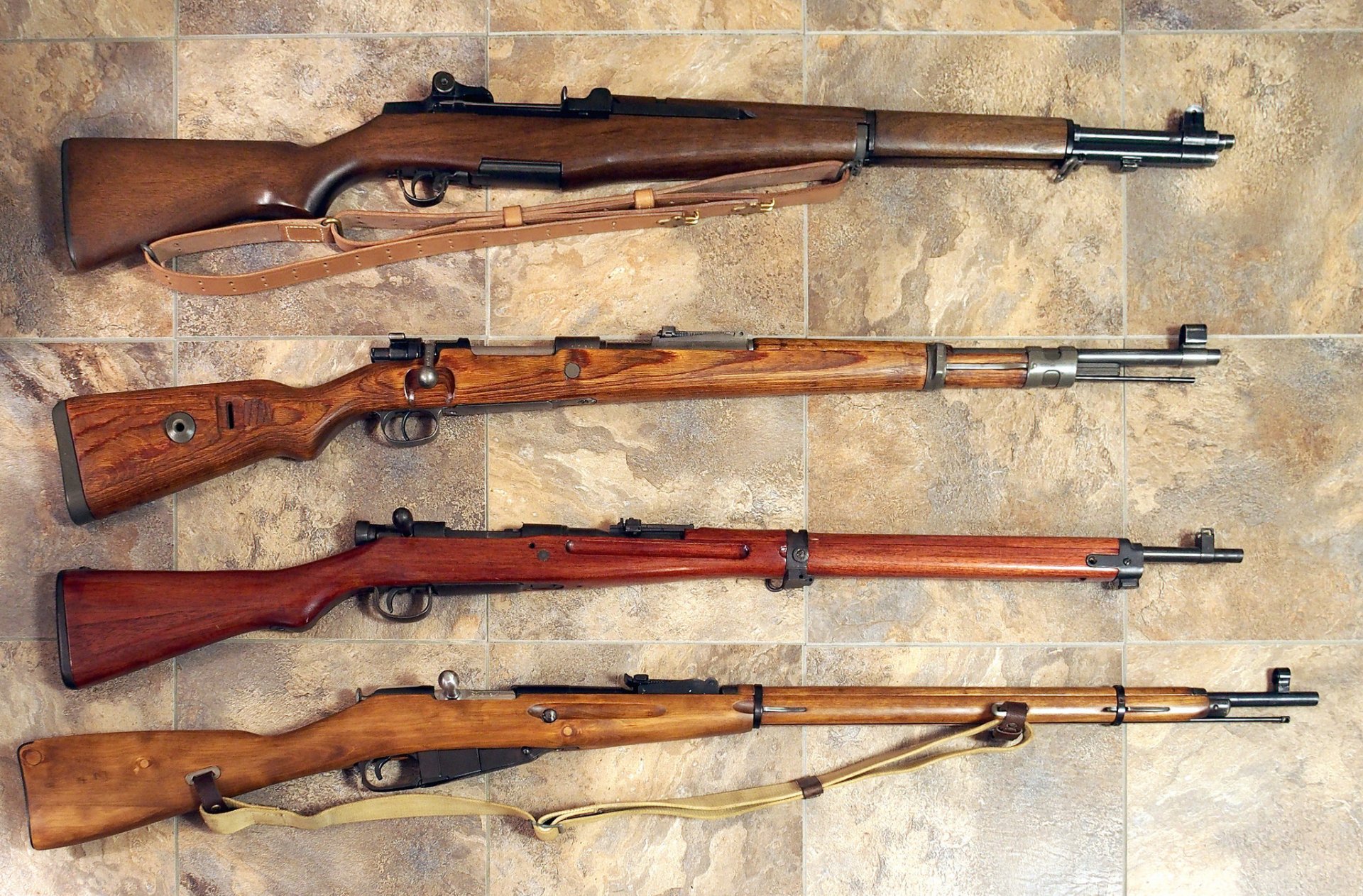 broń od góry do dołu garand m1 arr 1936-1957 mauser 98k 1935 arisaka typ 30 1897-1905 mosina 1891-1930 karabiny ii wojna światowa