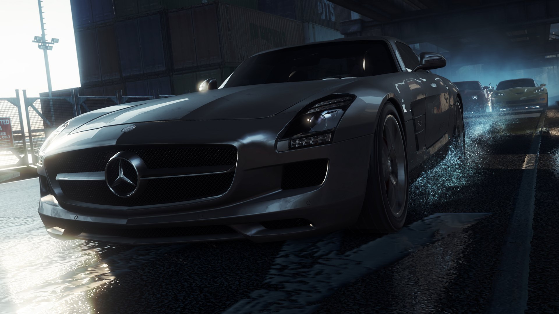 need for speed most wanted 2012 mercedes-benz sls amg wyścig drogi reflektory