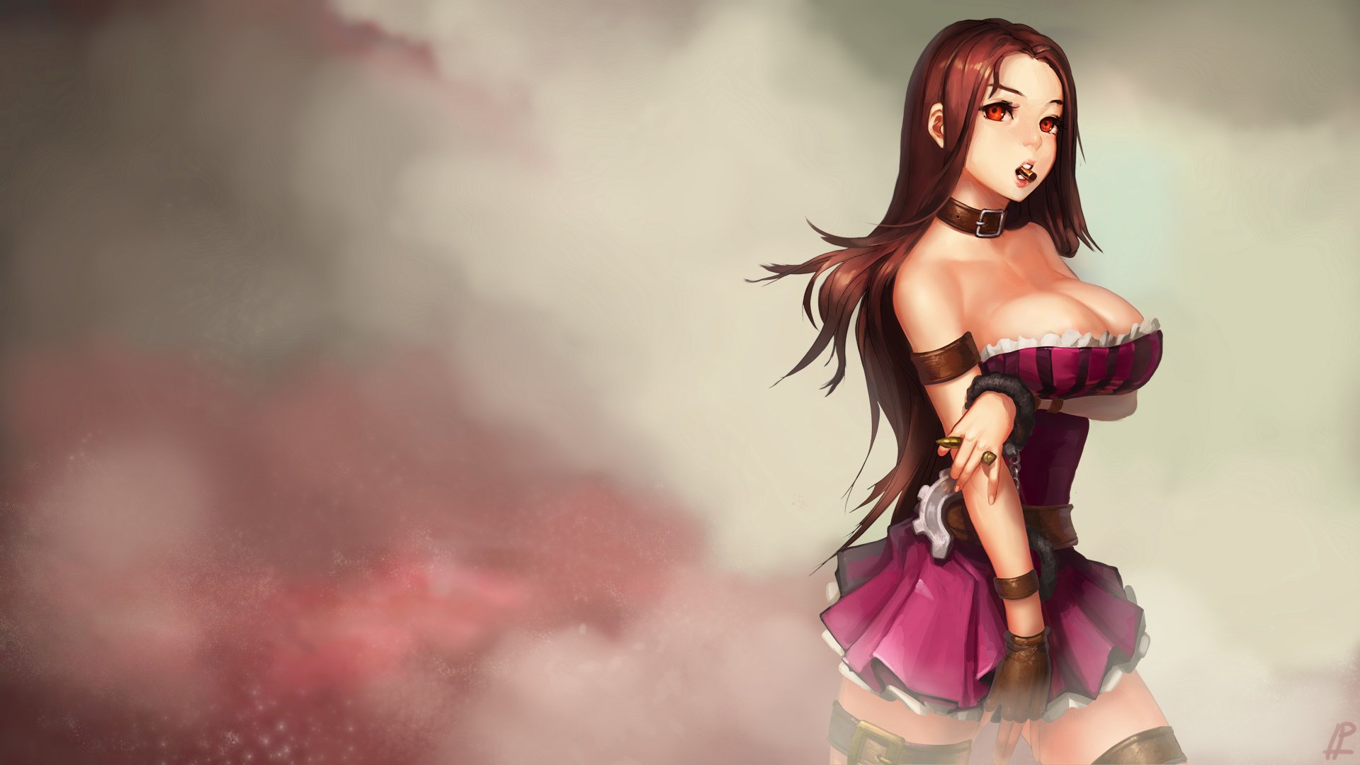 art instant ip league of legends caitlin dziewczyna piersi dym
