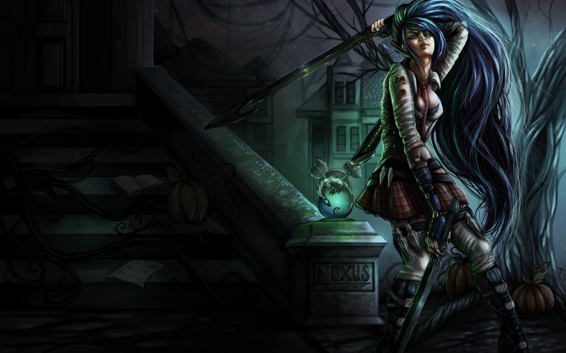 league of legends knoxus academy katharina dziewczyna miecz broń schody dynia