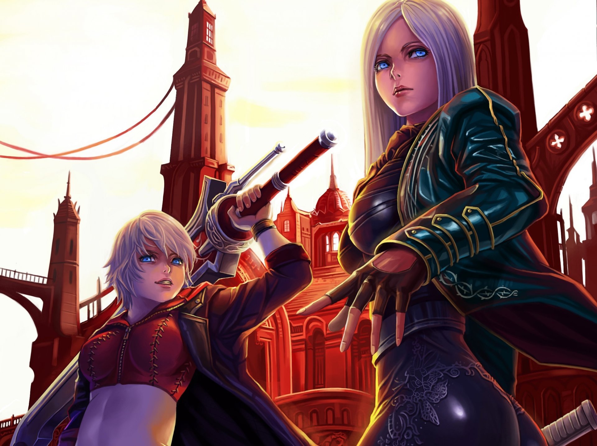 art dantewontdie devil may cry dziewczyny broń miecz miasto