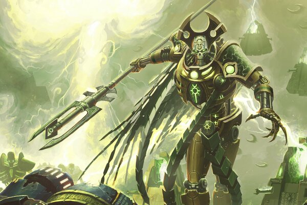 Necron overlord z trójzębem w dłoniach