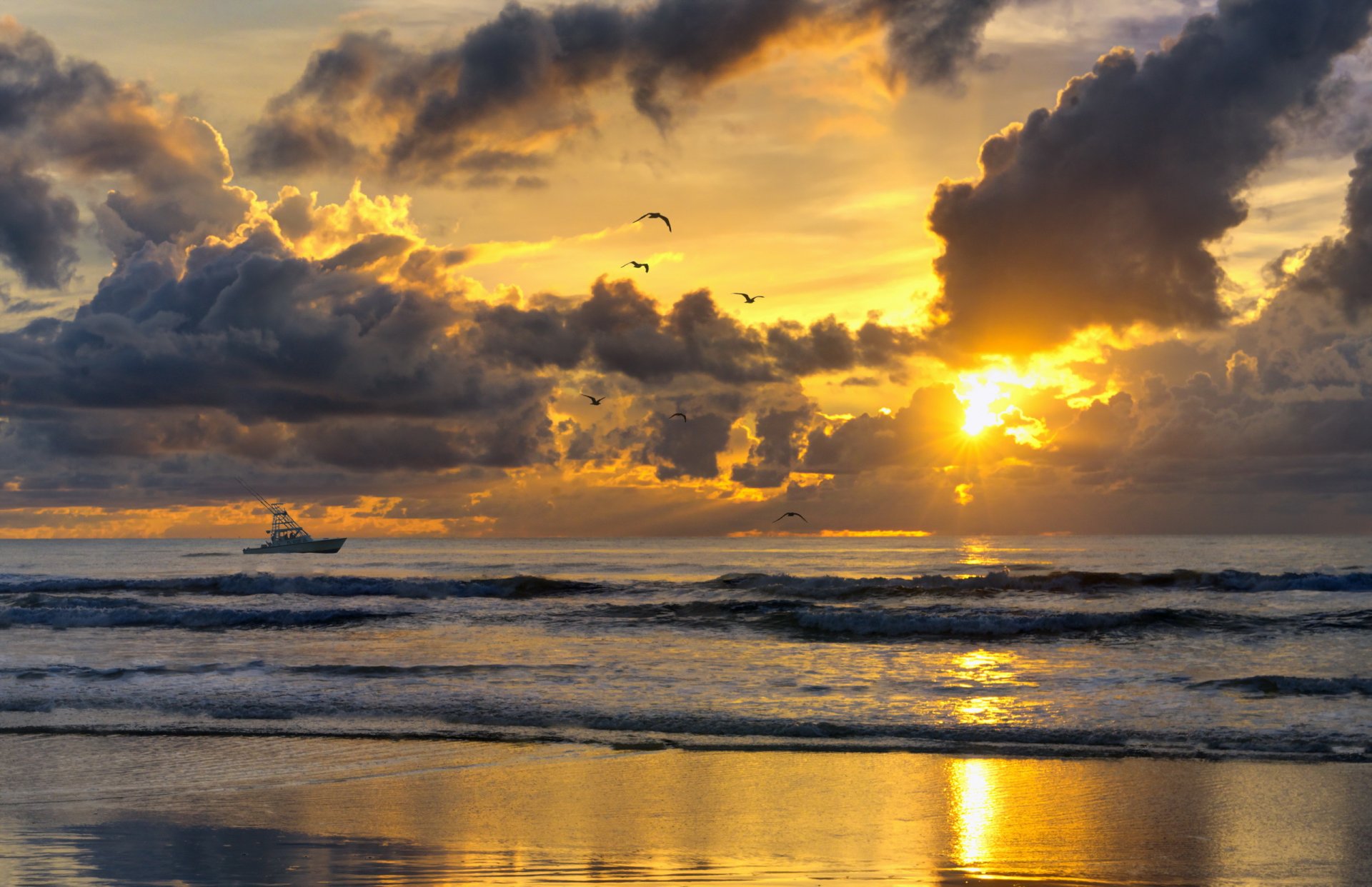 zachód słońca morze krajobraz statek